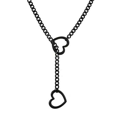 MIFYNN Heart O ring Slip Chain Necklaces for Women Stainless Steel Cuban Chain Bar Necklace Punk Rock Collar Necklace Handmade Adjustable Lariat Y Necklaces for Men - color: Black