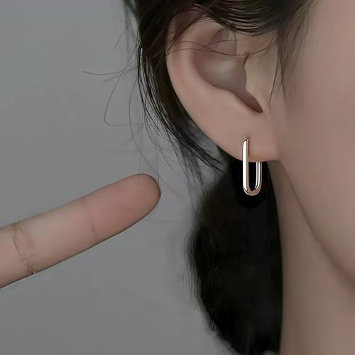Silver/14K Gold-Plated Women's Hoop Earrings – Hypoallergenic Rectangle Geometric Mini Hoops, Minimalist Everyday Gift - color: silver