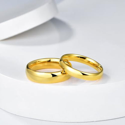 4mm 6mm Stainless Steel Rings Women Men High Polish Plain Dome Silver/Gold Wedding Band Comfort Fit - color: 6mm-Gold