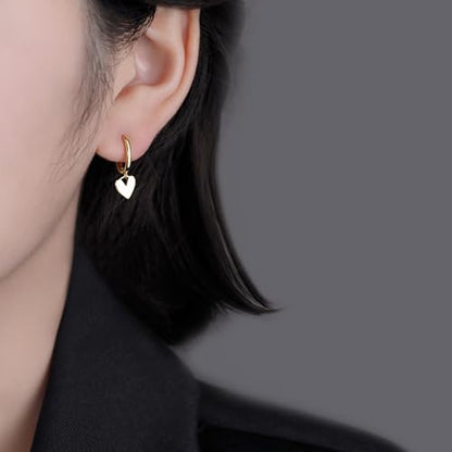 Reffeer Solid 925 Sterling Silver Small Love Heart Drop Earrings Hoop for Women Teen Girls Heart Hoop Earrings Huggie - color: B-Yellow
