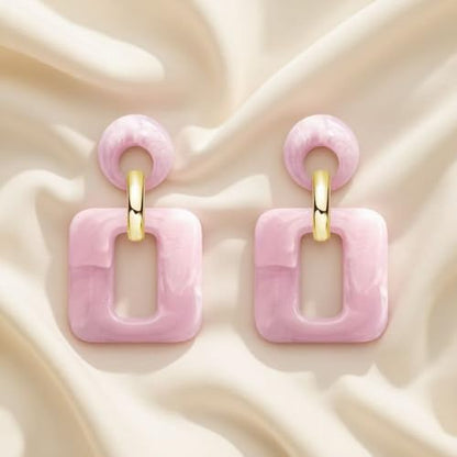 Retro Boho Hollow Square Earrings Lightweight Fashion Jewelry Casual Daily Wear Geometric Drop Earrings Party Acrylic Square Dangle Accessories - color: Pink