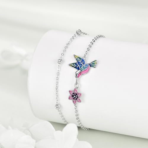 YAFEINI Anklet Bracelets for Women Girls Sterling Silver Hummingbird/Dragonfly/Butterfly Link Chain Anklets Jewelry Gifts - color: Layered hummingbird anklets