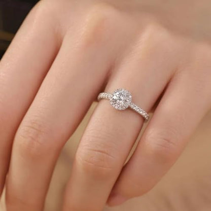 LUSHE Moissanite Engagement Ring 1-2CT D Color VVS1 Clarity 925 Sterling Silver with 18K White Gold Plated Solitaire Moissanite Wedding Promise Rings for Women - color: 005-2 Carat