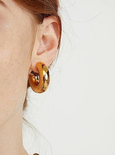 CONRAN KREMIX Waterproof Chunky Gold Hoops Earrings for Women Non Tarnish, Thick Gold Plated Circle Open Hoop,Lightweight Hollow Earrings Trendy - color: 30MM-Gold