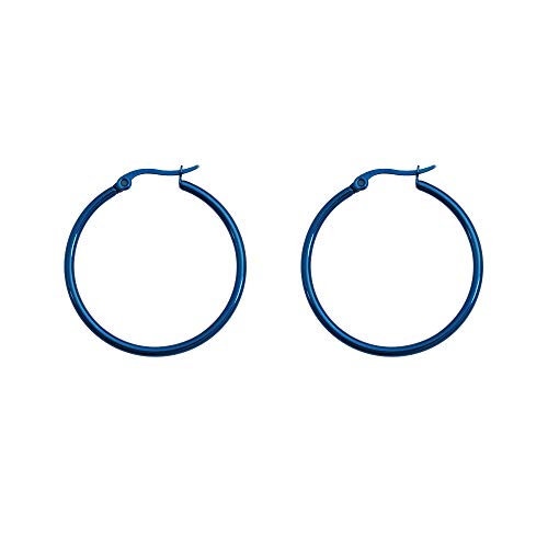 Rounded Hoops Earrings (20mm-60mm Diameter) - color: Blue 30mm
