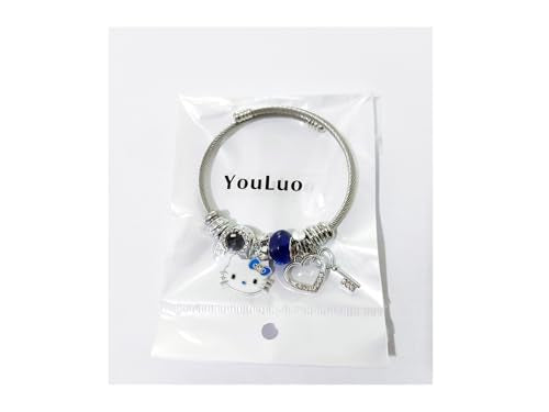 YouLuo Cute Necklace Charm Bracelet Set,Personalized Jewelry Gift for Women | Cute Charm Bracelet, Adjustable Stainless Steel Bracelet, Anime Cartoon Accessories Bracelets for Women Gift and Friendship - color: Blue