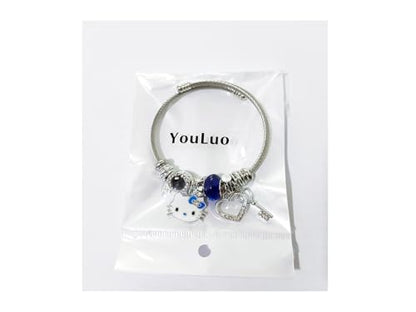 YouLuo Cute Necklace Charm Bracelet Set,Personalized Jewelry Gift for Women | Cute Charm Bracelet, Adjustable Stainless Steel Bracelet, Anime Cartoon Accessories Bracelets for Women Gift and Friendship - color: Blue