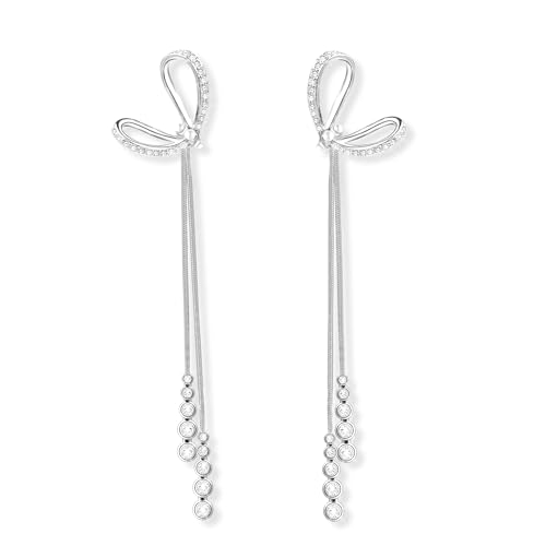 Trinckle Pearl Earrings for Women Drop Jewelry Bride Wedding Accessories | Dainty Gold Pearl Dangle Earrings, Silver Earrings for Bridesmaid, Floral Boho Bow Jewelry for Girls Prom Homecoming Gift - color: silver-bow