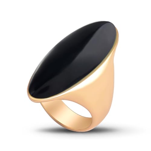 HAIXIAN Exaggerated Gemstone Ring,Big 14K Gold Plated Eye Shape Stone Chunky Statement Ring,Cocktail Party Ring Jewelry Gift for Women - color: A07_Black