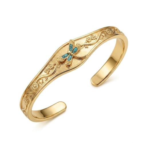 Dragonfly Cuff Bracelet 14K Gold Plated Dragonflies Bangle Bracelet Dragonfly Jewelry Gifts for Women