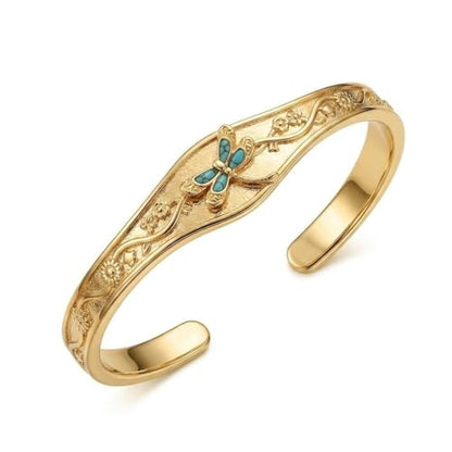 Dragonfly Cuff Bracelet 14K Gold Plated Dragonflies Bangle Bracelet Dragonfly Jewelry Gifts for Women
