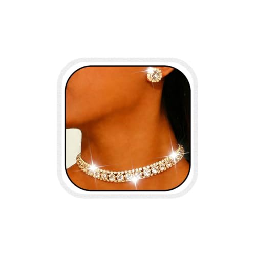 CLOACE Rhinestone Bridal Wedding Jewelry Set Sparkly Chocker Necklaces Earrings Prom Jewelry Accessories for Women - color: Gold