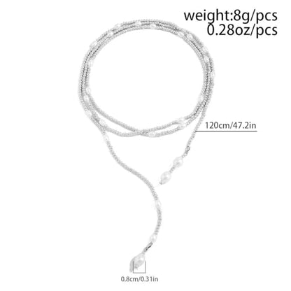 Long Black Beaded Necklace for Women Trendy Gold Beads Slip Tie Pearl Wrap Necklace Layered Silver Lariat Necklaces with Pearl Drop Y Statement Necklaces Versatile Elegant Jewelry - color: Silver-Plated