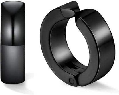 Stainless Steel Mens Womens Clip On Earrings Hoop Huggie Non-Piercing 3 Pairs - color: 1 Pairs(Black)