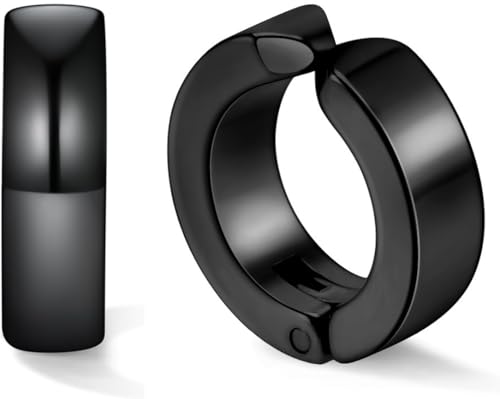 Stainless Steel Mens Womens Clip On Earrings Hoop Huggie Non-Piercing 3 Pairs - color: 1 Pairs(Black)