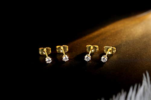FOSIR 10 Pairs Tiny Womens Surgical Stainless Steel Clear Cubic Zirconia Stud Earrings, Hypoallergenic 316L Earrings Set - style: 4mm-6 pair-Gold