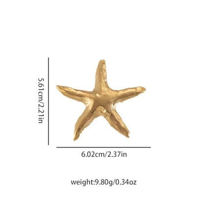 Textured Starfish Brooch Pin Minimalist Metal Lapel Pin Decorative Accessory for Jackets, Scarves & Dresses (Gold)