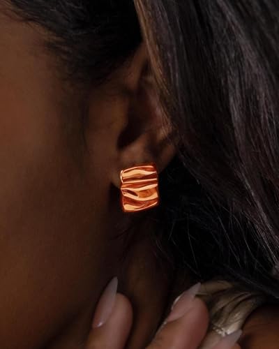 Gold Chunky Earrings for Women Trendy, 14K Gold Plated Dainty Kont Earrings Statement Minimalist Hypoallergenic Stud Earrings - color: Aimran & Rose Gold