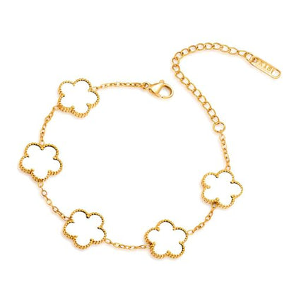 FLY FEI 18K Gold-Plated Four Leaf Clover Bracelet for Women,Adjustable lucky Bracelet Set Jewelry Gift-Hypoallergenic Charm for Birthdays, Wellness & Daily Wear - color: style01-White