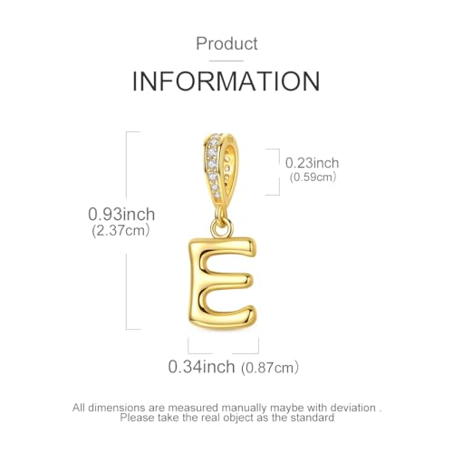 Hapour Gold Initial Letter Charms 925 Sterling Silver Alphabet Beads | 14K Gold Plated, A-Z Letter Charms, For Bracelets Necklace, Cubic Zirconia, DIY Dangle Pendant Beads, For Women Mom - color: Golden initial letter E