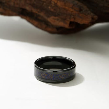 8mm Black Tungsten Carbide Ring for Men Women Red Carbon Fiber Celtic Dragon Inlay Knot Promise Wedding Band Beveled Edges Polished Comfort Fit - color: Blue