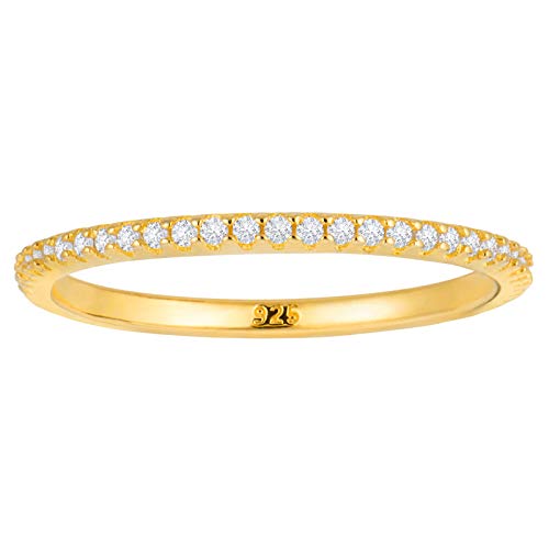 18K Gold Plated Sterling Silver Full Eternity Band | Cubic Zirconia Paved Wedding Band | Thin CZ Stacking Ring - color: Yellow Gold