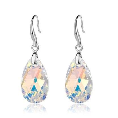 Austrian Crystal Teardrop Dangle Hook Earrings for Women 14K Gold Plated Hypoallergenic Jewelry - color: Aurora Borealis