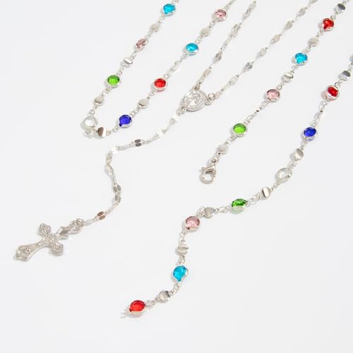 Layered Cross Necklace Set for Women, Layered Choker Necklaces Trendy Jewelry, Colorful Enamel Beaded Y-Shaped Lariat Necklace, Boho Multilayer Cross Necklace for Party and Daily Wear - color: Silver-06