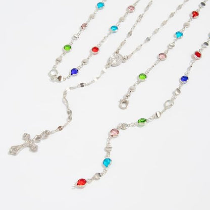 Layered Cross Necklace Set for Women, Layered Choker Necklaces Trendy Jewelry, Colorful Enamel Beaded Y-Shaped Lariat Necklace, Boho Multilayer Cross Necklace for Party and Daily Wear - color: Silver-06