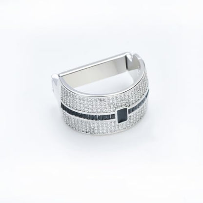 Sparkling Crystal Men's Neck Tie Ring Tie Clasp Necktie Clips Holder Tie Accessories with Box for Wedding Jewelry Gift - style: Silver Clips with Black CZ