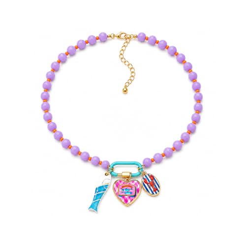 LIU JUN Colorful Beaded Necklace for Women, Chunky Boho Fish Starfish Conch Pendant Acrylic Bead Necklaces Cute Y2K Summer Beach Jewelry Gifts - color: Love+Fish