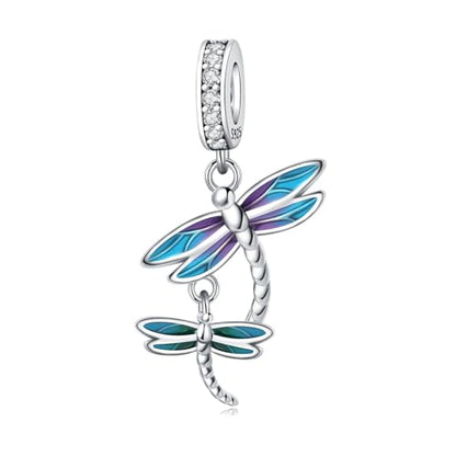 HONGRUI 925 Sterling Silver Charm for Bracelets Fashion Women Jewelry Gift - color: Blue Dragonfly