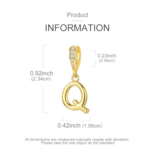 Hapour Gold Initial Letter Charms 925 Sterling Silver Alphabet Beads | 14K Gold Plated, A-Z Letter Charms, For Bracelets Necklace, Cubic Zirconia, DIY Dangle Pendant Beads, For Women Mom - color: Golden initial letter Q