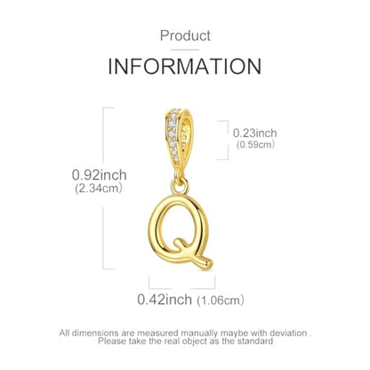 Hapour Gold Initial Letter Charms 925 Sterling Silver Alphabet Beads | 14K Gold Plated, A-Z Letter Charms, For Bracelets Necklace, Cubic Zirconia, DIY Dangle Pendant Beads, For Women Mom - color: Golden initial letter Q