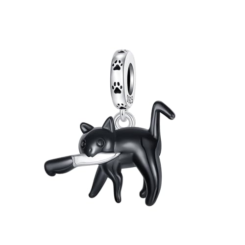 Family Love Mother Daughter Grandma Charm 925 Sterling Silver fits Bracelets Necklace Pendant Bead Charms Jewelry Gift for Women Family Friends - color: Black Cat Charm