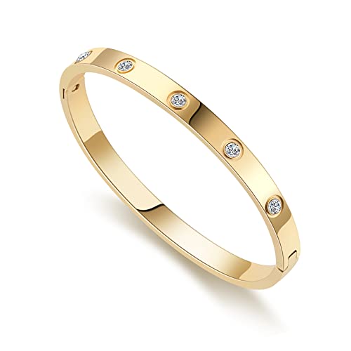 RIMRIVA Gold Bracelets for Women Friendship Love Bangle Jewelry | Stainless Steel Bracelet Jewelry Christmas Birthday Gifts for Women Stocking Stuffers Wedding Valentines Her - color: Gold, size: Large