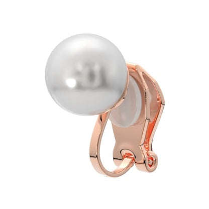 Aloha Earrings Simulated Freshwater Pearl Clip On Stud Earrings - style: Rose Gold Tone
