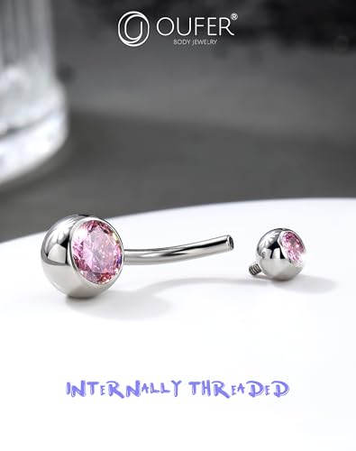 OUFER Belly Button Rings Surgical Steel, Internally Threaded Belly Rings | 14G Belly Piercing Jewelry, 10/12/14/16mm Beachy Belly Button Rings, Silver/Gold Navel Piercing Jewelry For Women Men - color: Pink, size: 14G 14MM