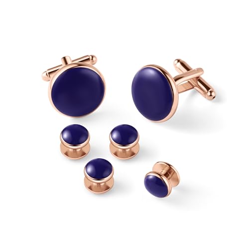 Men's Cufflinks & Tuxedo Studs Set - 316L Stainless Steel Formal Wedding Jewelry, Groomsmen Gift Set with Gift Box - color: 8pcs Blue Gold
