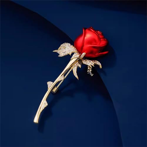 Red Rose Flower Brooches Pins for Women Men Elegant Crystal Flower Lapel Pin Retro Suit Hat Dress Accessories Wedding Valentine's Day Jewelry Gift - style: Red Rose