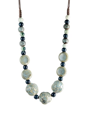 MINACHI Boho Hippie Round Ceramic Beads Strand Necklace, Vintage Bohemian Summer Beach Jewelry Gift for Women - color: S02B