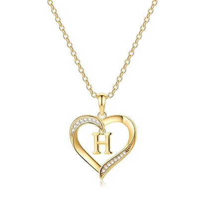 Yesteel Heart Initial Necklaces for Women, 14K Gold Plated Cubic Zirconia Heart Pendant Necklace, Dainty Initial Charm Necklace Letter A to Z Jewelry for Women Girls - style: H