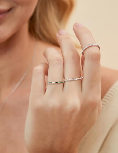 EAMTI 2mm 925 Sterling Silver Wedding Band Half Eternity Stackable Engagement Ring Size 3-13 - color: Green CZ-1.5mm