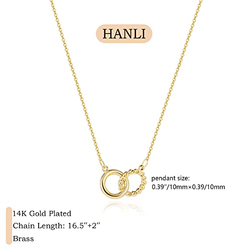 HANLI 14K Gold Plated Necklaces for Women - Dainty Butterfly, Star of David, Moon and Star, Sun, Lotus, Infinity, Hummingbird, Bee,Boots,Chill,Sunflower Pendant Designs - Elegant Jewelry for Women - color: Double Rope Circle