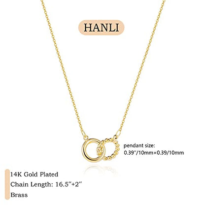 HANLI 14K Gold Plated Necklaces for Women - Dainty Butterfly, Star of David, Moon and Star, Sun, Lotus, Infinity, Hummingbird, Bee,Boots,Chill,Sunflower Pendant Designs - Elegant Jewelry for Women - color: Double Rope Circle
