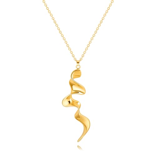 PEARLADA 18k Gold Plated Chain Long Necklace, Boho Sweater Necklace for Women, Geometric Pendant Y Necklace - color: Wave