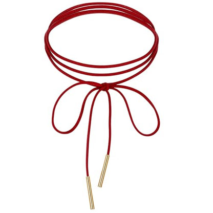 Gothic Velvet Red Choker Bow-knot Sexy Long Wrap Choker Necklace with Gold Tube Pendant for Women Party Prom Neck Accessories