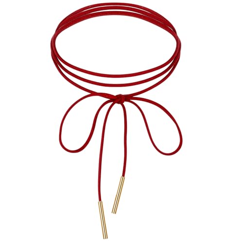 Gothic Velvet Red Choker Bow-knot Sexy Long Wrap Choker Necklace with Gold Tube Pendant for Women Party Prom Neck Accessories