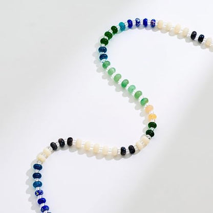 Colorful Beaded Choker Necklaces for Women | Large Natural Stone Bead, Boho Beach Necklace, Trendy Jewelry Gifts, 4 Style, 16+3 in - color: 03-Colorful-Blue