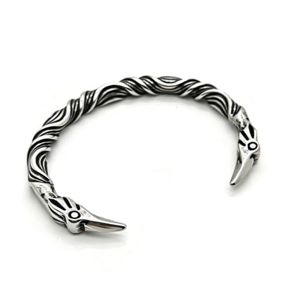Raven Torc Bracelet for Men Norse Viking Raven Bangle Adjustable Stainless Steel Twisted Viking Jewelry - color: Silver